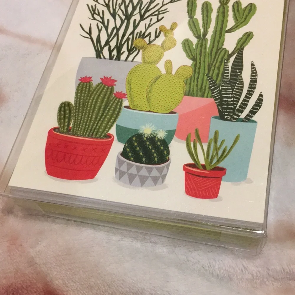 Cactus Succulent Note Card Set of 10 NWT with green envelopes recycled paper